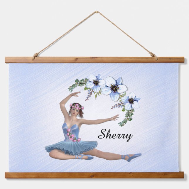 Ballerina in Blue Personal Name Hanging Tapestry (Front)