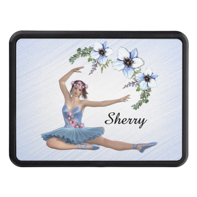 Ballerina in Blue Personal Name Hitch Cover (Front)