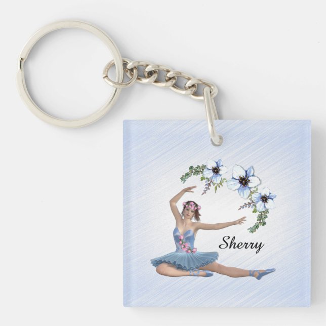 Ballerina in Blue Personal Name Keychain (Front)