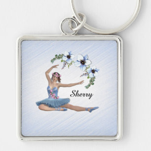 Ballerina in Blue Personal Name Keychain