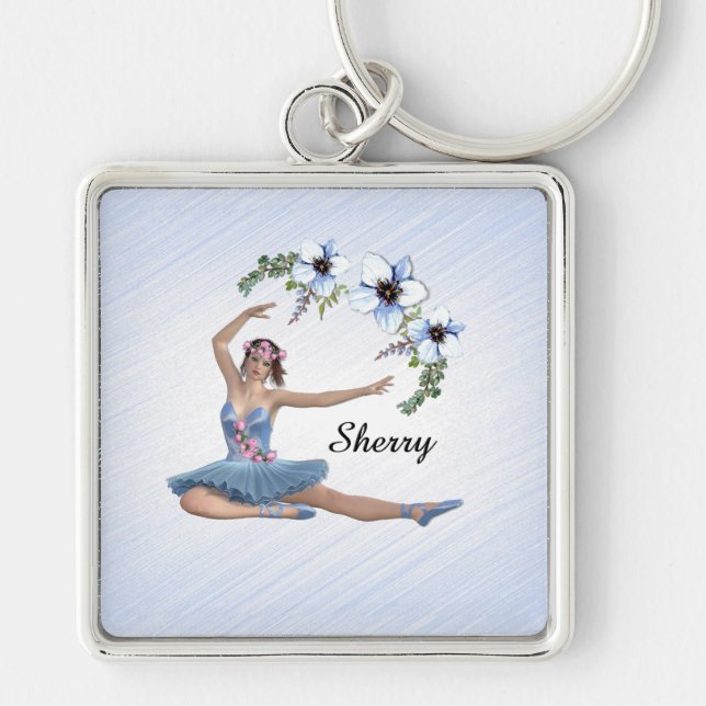 Ballerina in Blue Personal Name Keychain (Front)