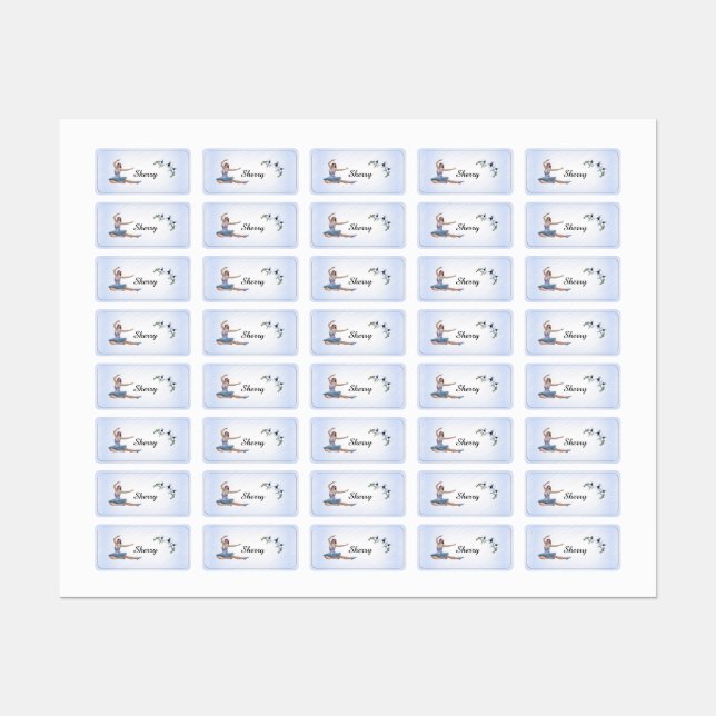 Ballerina in Blue Personal Name Labels (Sheet)