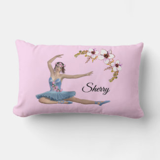 Ballerina in Blue Personal Name Lumbar Pink Lumbar Pillow