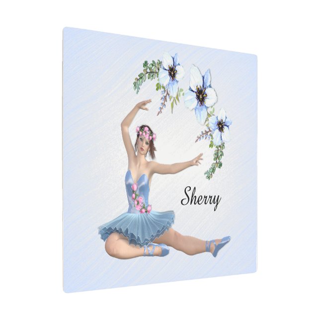 Ballerina in Blue Personal Name Metal Print (Angled)