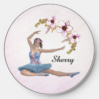 Ballerina in Blue Personal Name on Pimk Wireless Charger