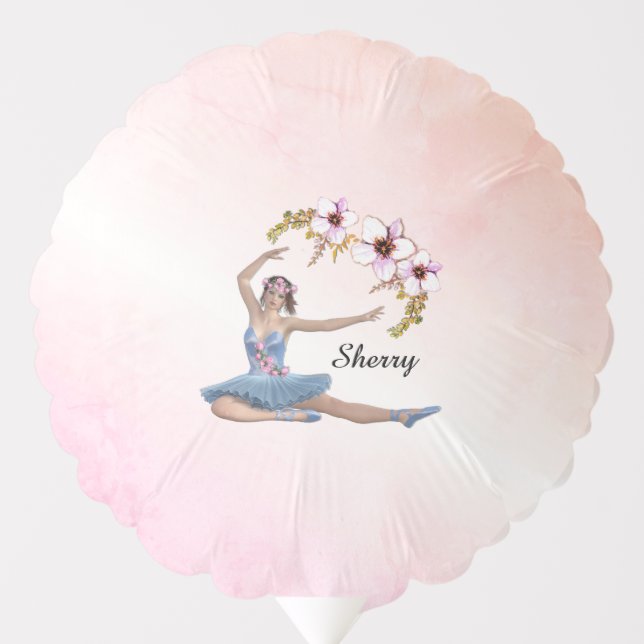 Ballerina in Blue Personal Name on Pink Balloon (Front)