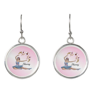 Ballerina in Blue Personal Name on pink Earrings