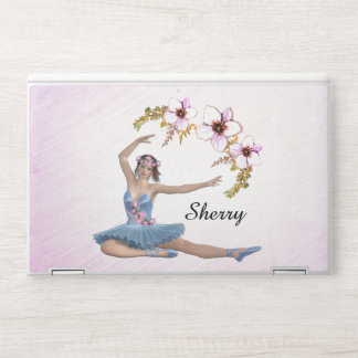 Ballerina in Blue Personal Name on Pink HP Laptop Skin