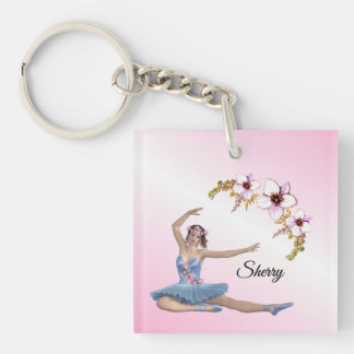 Ballerina in Blue Personal Name on pink Keychain