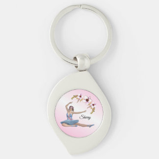 Ballerina in Blue Personal Name on pink Keychain