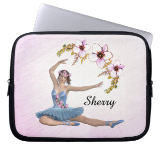 Ballerina in Blue Personal Name on Pink Laptop Sleeve