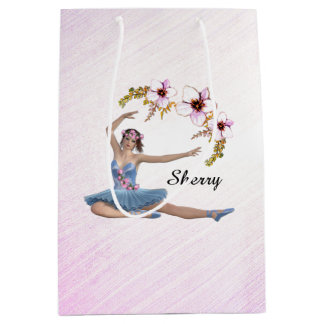 Ballerina in Blue Personal Name on Pink Medium Gift Bag
