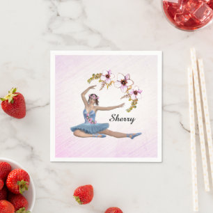 Ballerina in Blue Personal Name on Pink Napkins