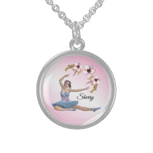 Ballerina in Blue Personal Name on pink Sterling Silver Necklace