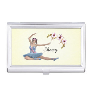 Ballerina in Blue Personal Name on Yellow Business Card Case
