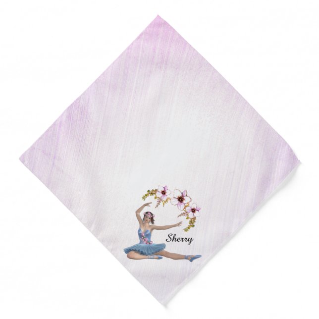 Ballerina in Blue Personal Name Pink Accent Bandana (Front)