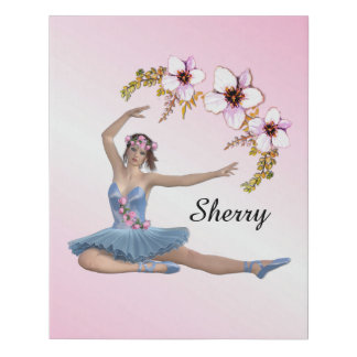 Ballerina in Blue Personal Name Pink Accent Faux Canvas Print