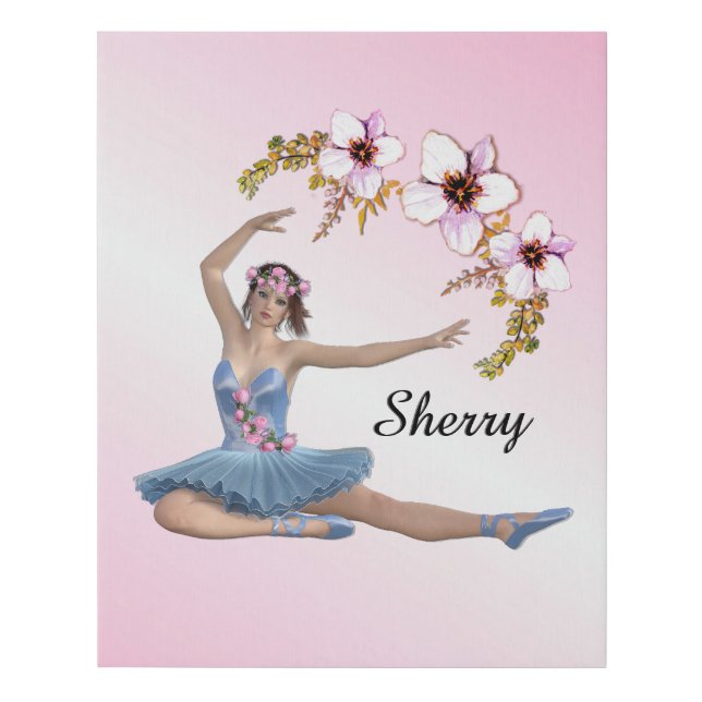 Ballerina in Blue Personal Name Pink Accent Faux Canvas Print (Front)