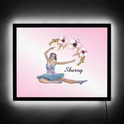 Ballerina in Blue Personal Name Pink Accent
