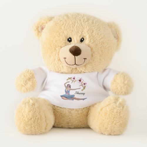 Ballerina in Blue Personal Name Pink Accent Teddy Bear