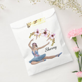 Ballerina in Blue Personal Name Pink Flowers Favor Bag