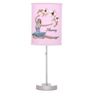 Ballerina in Blue Personal Name Pink Table Lamp