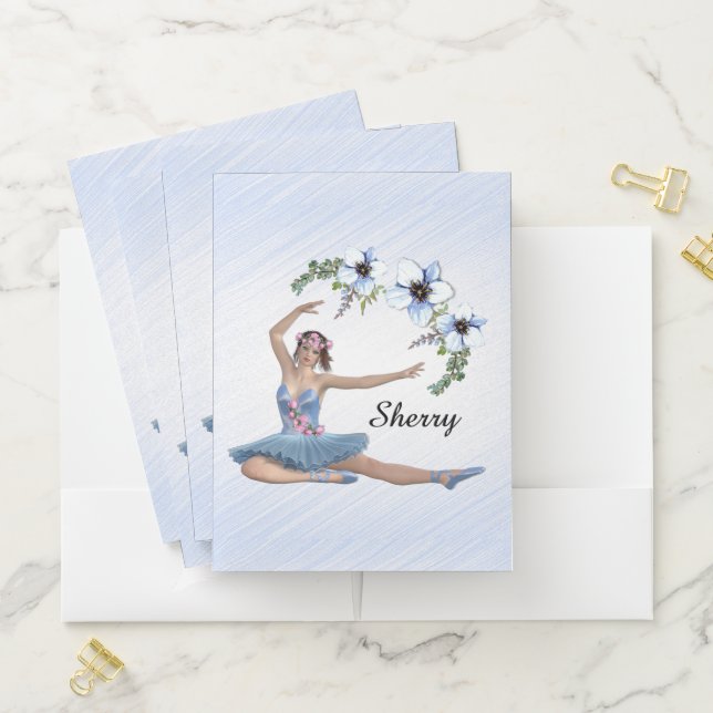 Ballerina in Blue Personal Name Pocket Folder (In Situ)