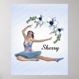 Ballerina in Blue Personal Name Poster