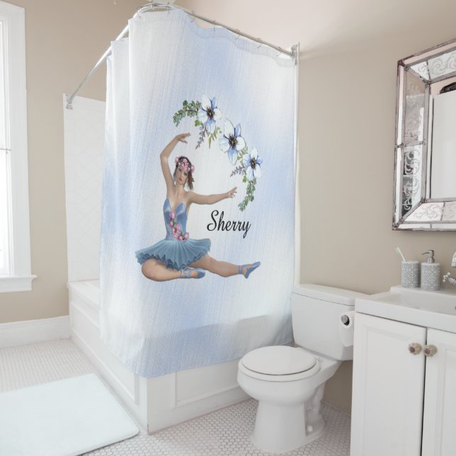 Ballerina in Blue Personal Name Shower Curtain (In Situ)