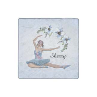 Ballerina in Blue Personal Name Stone Magnet