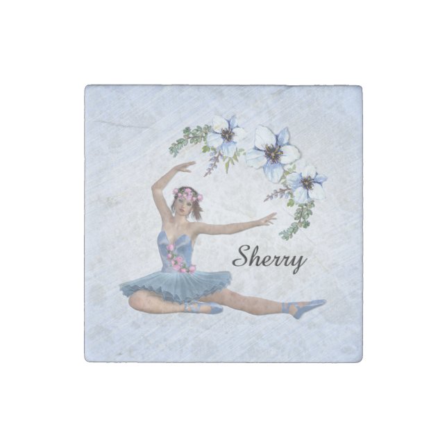 Ballerina in Blue Personal Name Stone Magnet (Front)