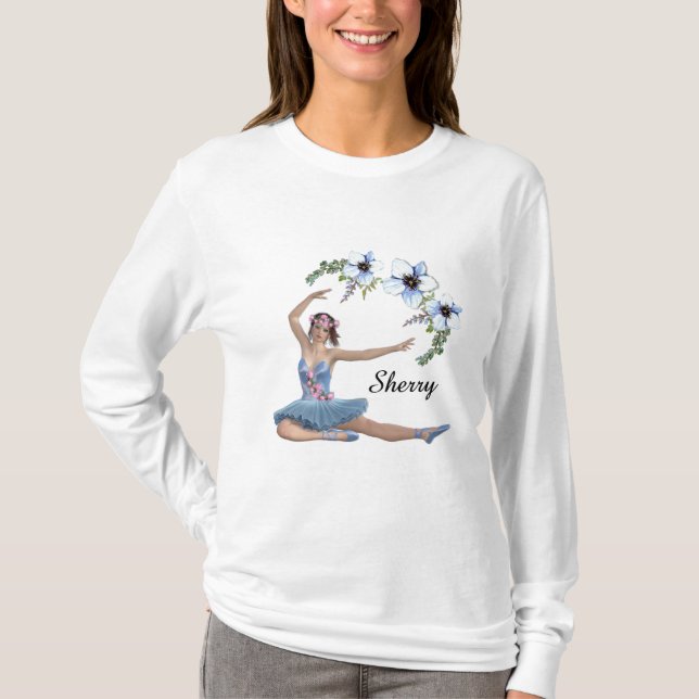 Ballerina in Blue Personal Name T-Shirt (Front)