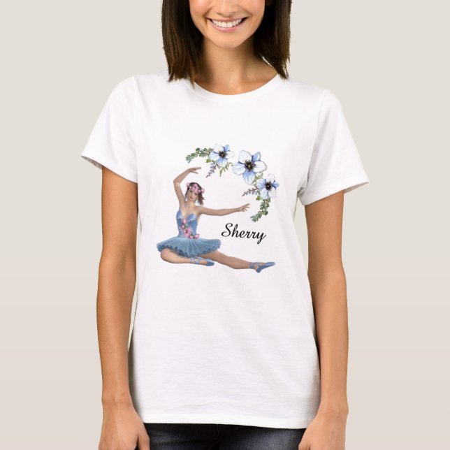 Ballerina in Blue Personal Name T-Shirt (Front)