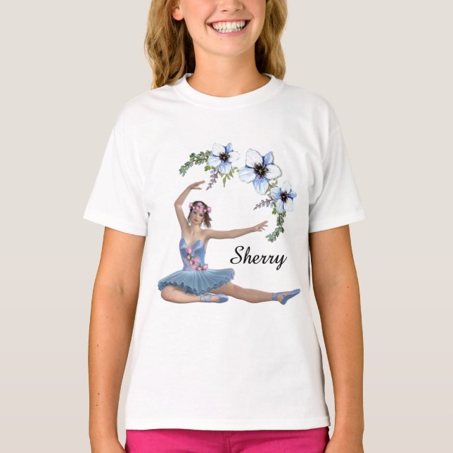 Ballerina in Blue Personal Name T-Shirt (Front)