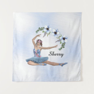 Ballerina in Blue Personal Name Tapestry