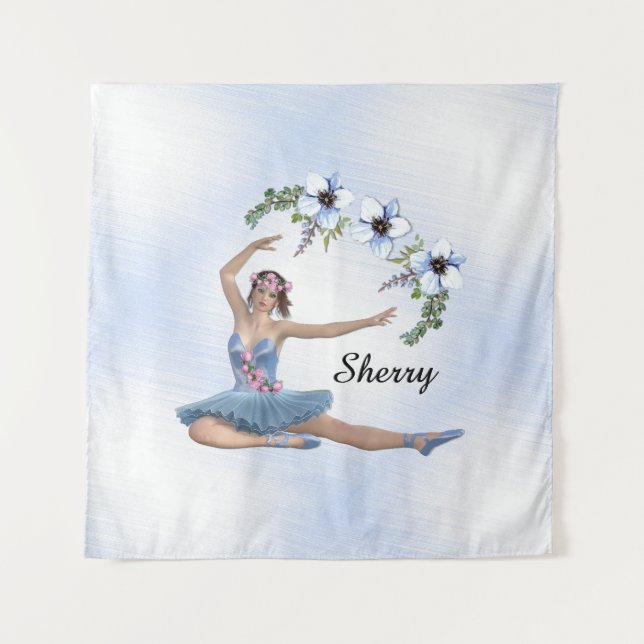 Ballerina in Blue Personal Name Tapestry (Front)