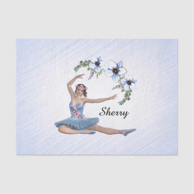 Ballerina in Blue Personal Name  Tissue Paper (Front)