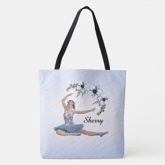 Ballerina in Blue Personal Name Tote Bag (Front)