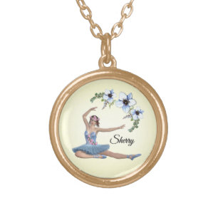 Ballerina in Blue Personal Name Yellow Gold Plated Necklace