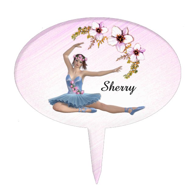 Ballerina in Blue Personal Pink Cake Topper (Front)