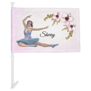 Ballerina in Blue Personal Pink Car Flag