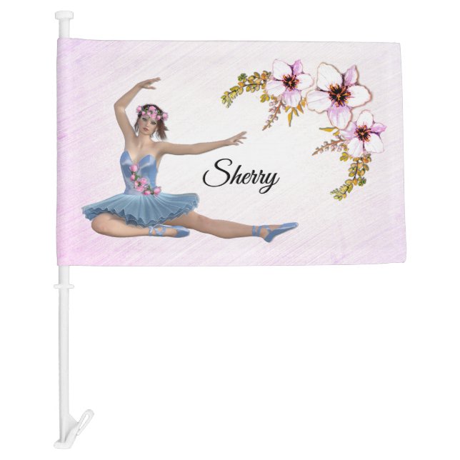 Ballerina in Blue Personal Pink Car Flag (Front)