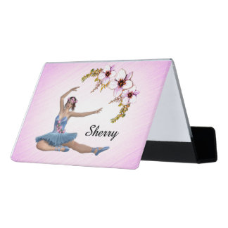 Ballerina in Blue Personal Pink Desk Business Card Holder