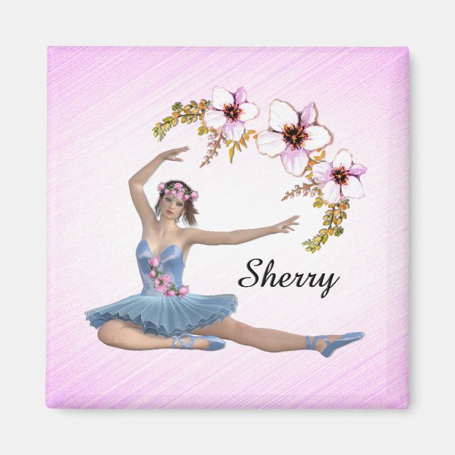 Ballerina in Blue Personal Pink Magnet (Front)