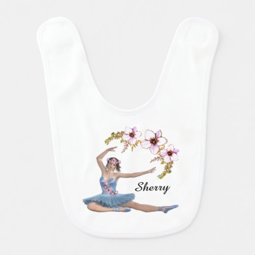 Ballerina in Blue Personal White Baby Bib