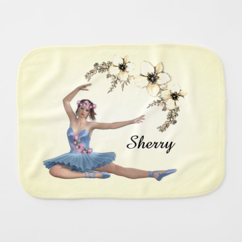 Ballerina in Blue Personal Yellow Baby Burp Cloth