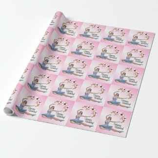 Ballerina in Blue Personalize Birthday on Pink Wrapping Paper