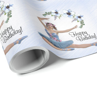 Ballerina in Blue Personalize Birthday Wrapping Paper