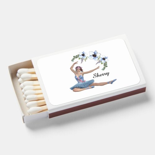 Ballerina in Blue White Background Personal Name Matchboxes