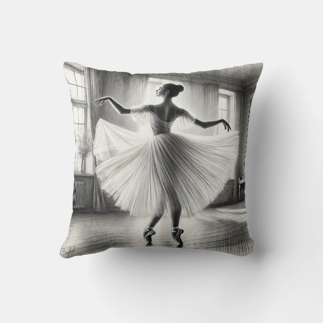Ballerina in BW Throw Pillow (Back)